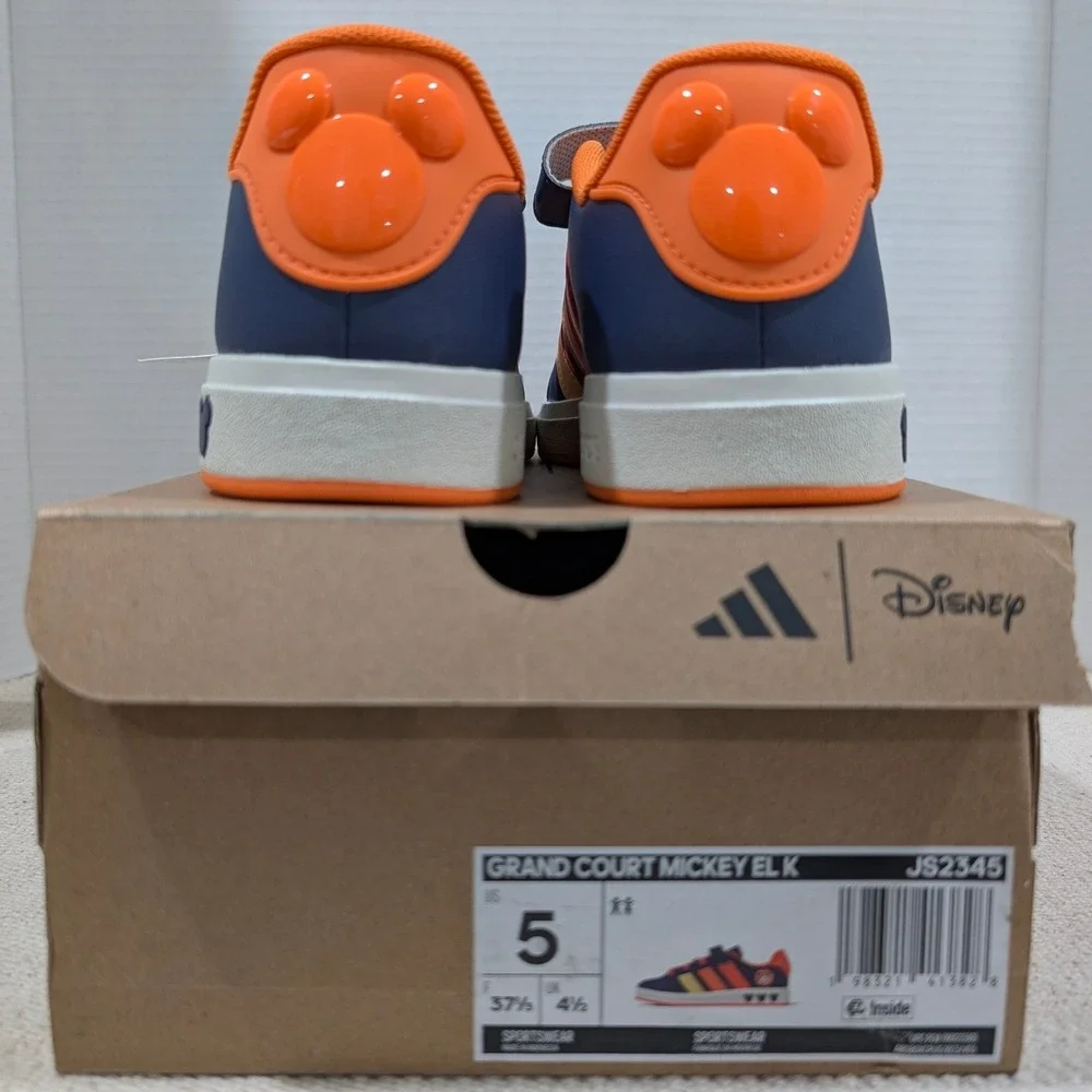Adidas Disney Grand Court Mickey EL K Navy Orange Sneakers JS2345 Kids Size 5